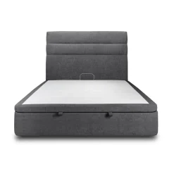 Lit coffre avec tête de lit lignes Tissu Noir