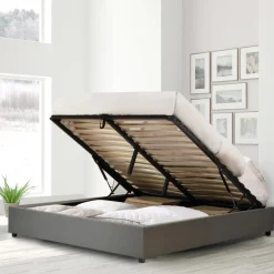 Lit coffre cancun tissu gris clair