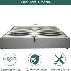 Lit coffre cancun tissu gris clair