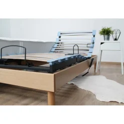Lit de Relaxation Matelas Mousse à Mémoire de Forme et Sommier Electrique à Lattes Hêtre RUHE