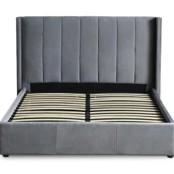 Lit Double MAGORIAL Avec Sommier Relevable 140x190cm Velours Gris