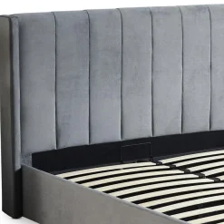 Lit Double MAGORIAL Avec Sommier Relevable 140x190cm Velours Gris