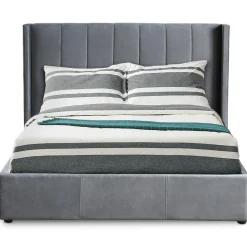 Lit Double MAGORIAL Avec Sommier Relevable 140x190cm Velours Gris