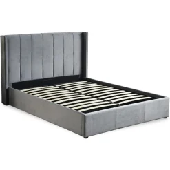 Lit Double MAGORIAL Avec Sommier Relevable 140x190cm Velours Gris