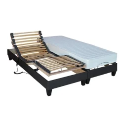 Lit Relaxation 100% Latex 5 Zones + Sommier Tissu Gris Déco Lattes Flexibles Avec Réglage Fermeté Au Niveau Lombaire
