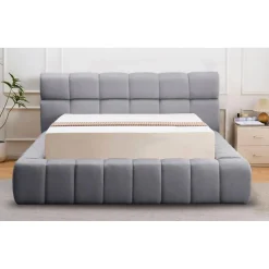 Lit-coffre complet avec rebords matelassés Tissu Gris foncé Challow