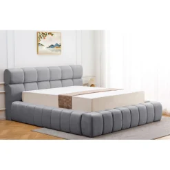 Lit-coffre complet avec rebords matelassés Tissu Gris foncé Challow