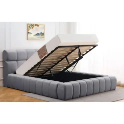 Lit-coffre complet avec rebords matelassés Tissu Gris foncé Challow