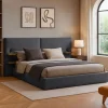 Lit-coffre complet avec tablettes et ports USB intégrés Lukas Tissu Gris