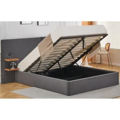 Lit-coffre complet avec tablettes et ports USB intégrés Lukas Tissu Gris
