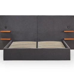 Lit-coffre complet avec tablettes et ports USB intégrés Lukas Tissu Gris
