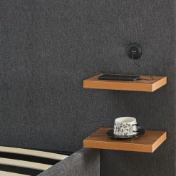 Lit-coffre complet avec tablettes et ports USB intégrés Lukas Tissu Gris