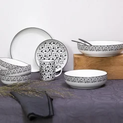Lot de 4 assiettes creuses céramique BLACK FLOWERS