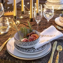 Lot de 4 assiettes creuses céramique BLACK FLOWERS