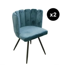Lot de 2 Chaises ARIEL Velours Bleu Canard