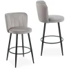 Lot de 2 chaises de bar au dossier incurvé Philippa Velours Taupe grisé