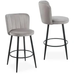 Lot de 2 chaises de bar au dossier incurvé Philippa Velours Taupe grisé
