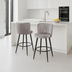 Lot de 2 chaises de bar au dossier incurvé Philippa Velours Taupe grisé