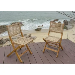 Lot de 2 chaises de jardin en acacia massif et corde