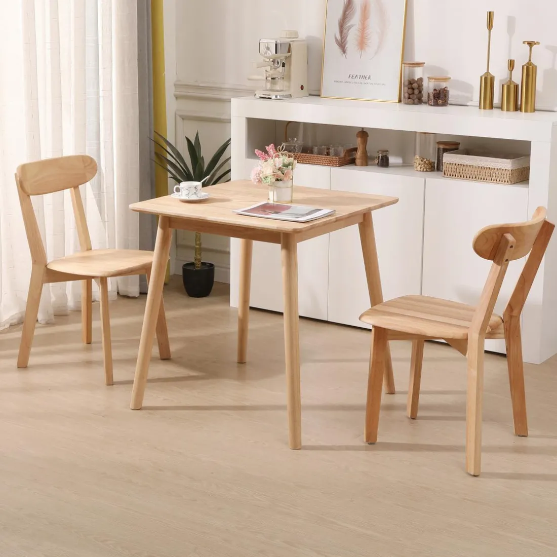 Lot de 2 Chaises de Salle a Manger Scandinave en Bois Massif Marron