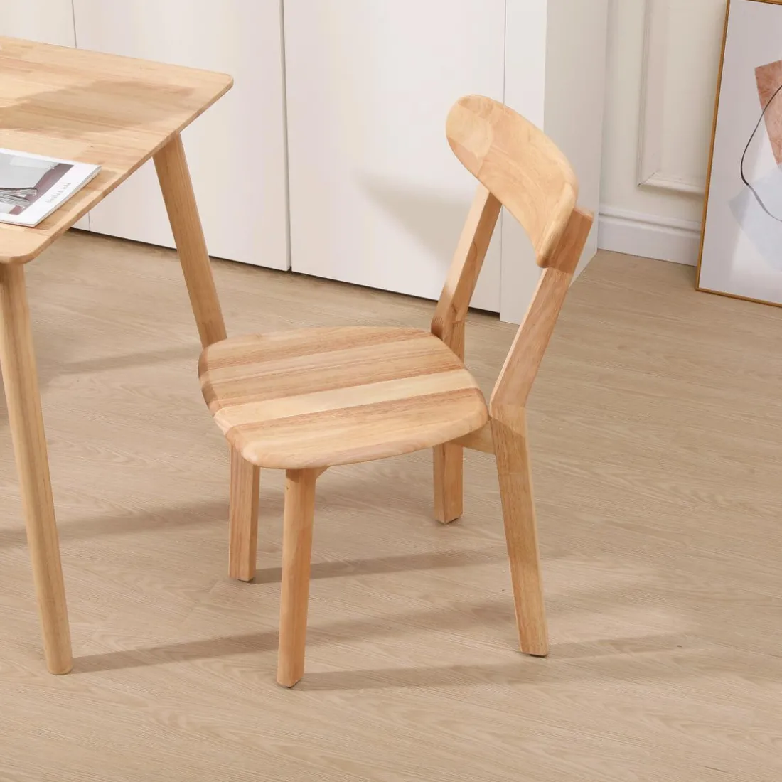 Lot de 2 Chaises de Salle a Manger Scandinave en Bois Massif Marron