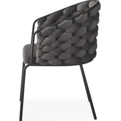 Lot de 8 chaises design au dossier arrondi style maillage Tricotane Velours Gris et Métal Noir
