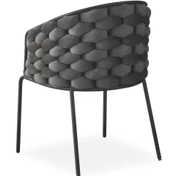 Lot de 8 chaises design au dossier arrondi style maillage Tricotane Velours Gris et Métal Noir