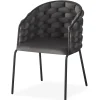 Lot de 6 chaises design au dossier arrondi style maillage Tricotane Velours Gris et Métal Noir