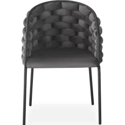Lot de 4 chaises design au dossier arrondi style maillage Tricotane Velours Gris et Métal Noir