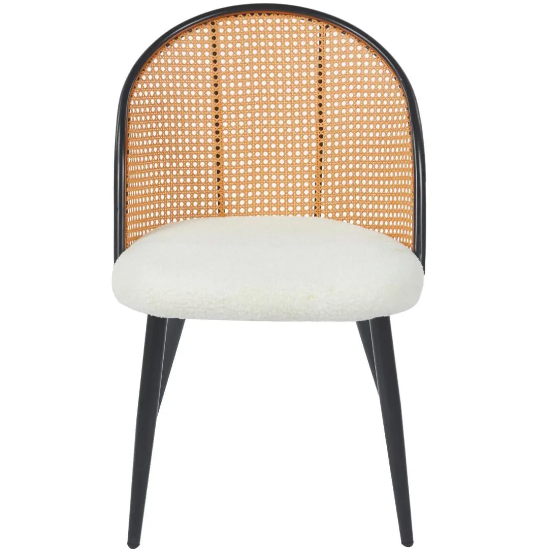Lot de 2 chaises design Showan avec cannage Rotin et Tissu bouclette Crème