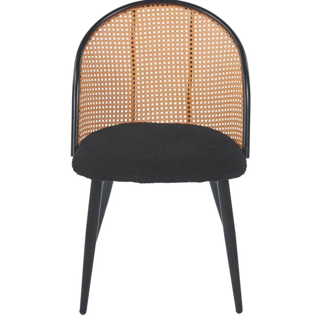 Lot de 4 chaises design Showan avec cannage Rotin et Tissu bouclette Noir