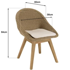 Lot de 2 chaises jardin rotin synthé. avec coussin pieds évasés KALLY