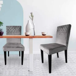 Lot De 2 Chaises Matelassées MALO Velours Argent