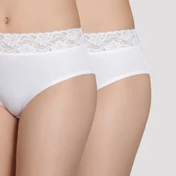 Lot de 2 culottes blanches taille haute - Plus Féminine Dim en coton