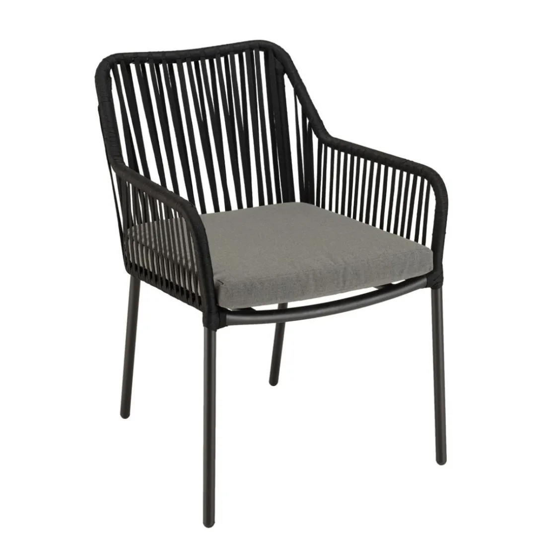 Lot de 2 fauteuils cordage noir coussin assise gris anthracite MALO