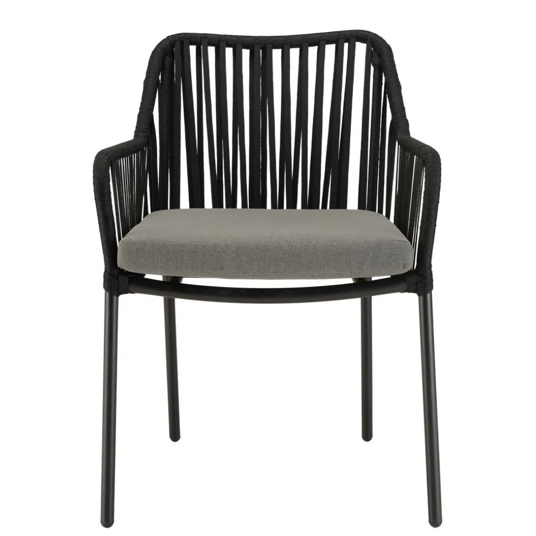Lot de 2 fauteuils cordage noir coussin assise gris anthracite MALO