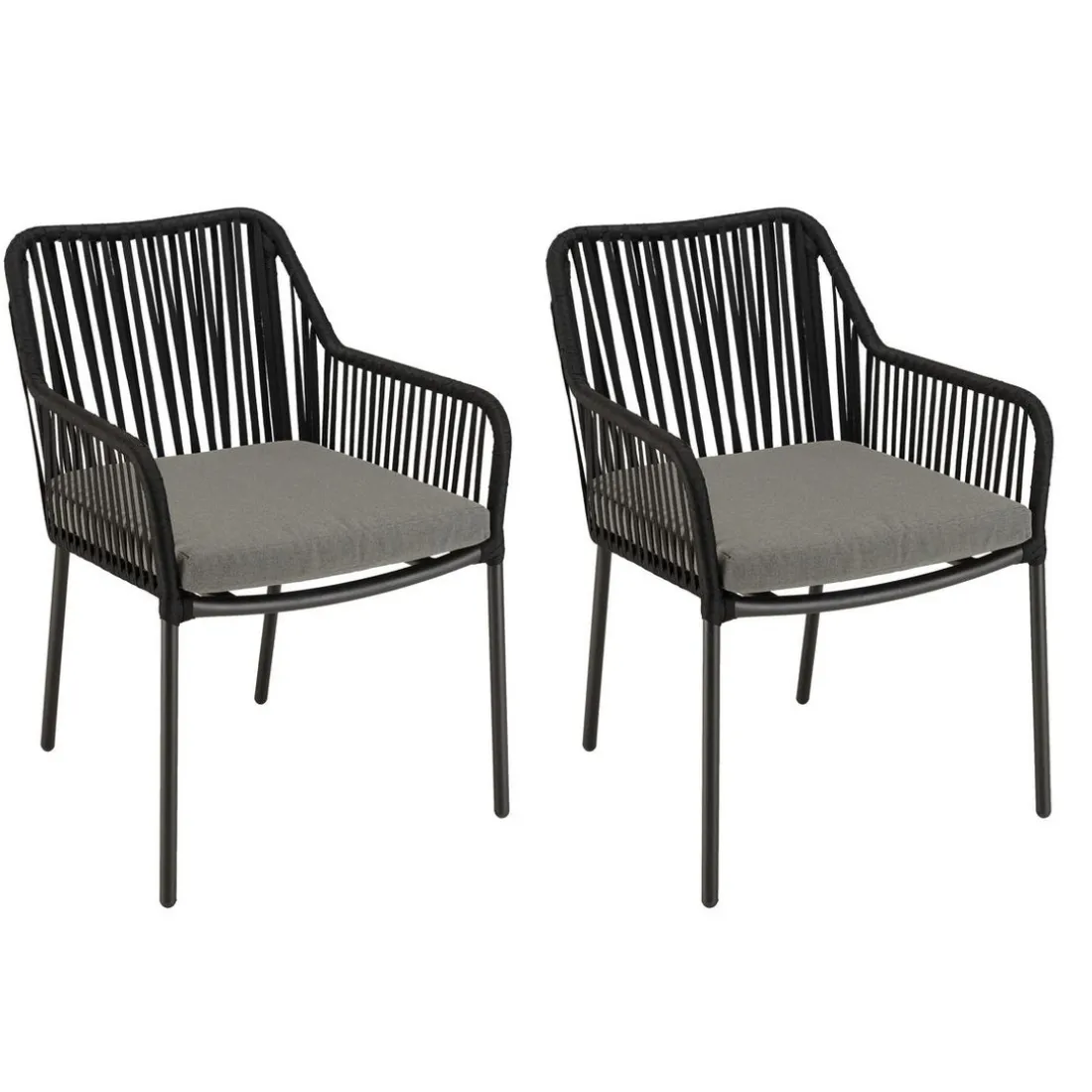 Lot de 2 fauteuils cordage noir coussin assise gris anthracite MALO