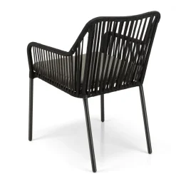 Lot de 2 fauteuils cordage noir coussin assise gris anthracite MALO