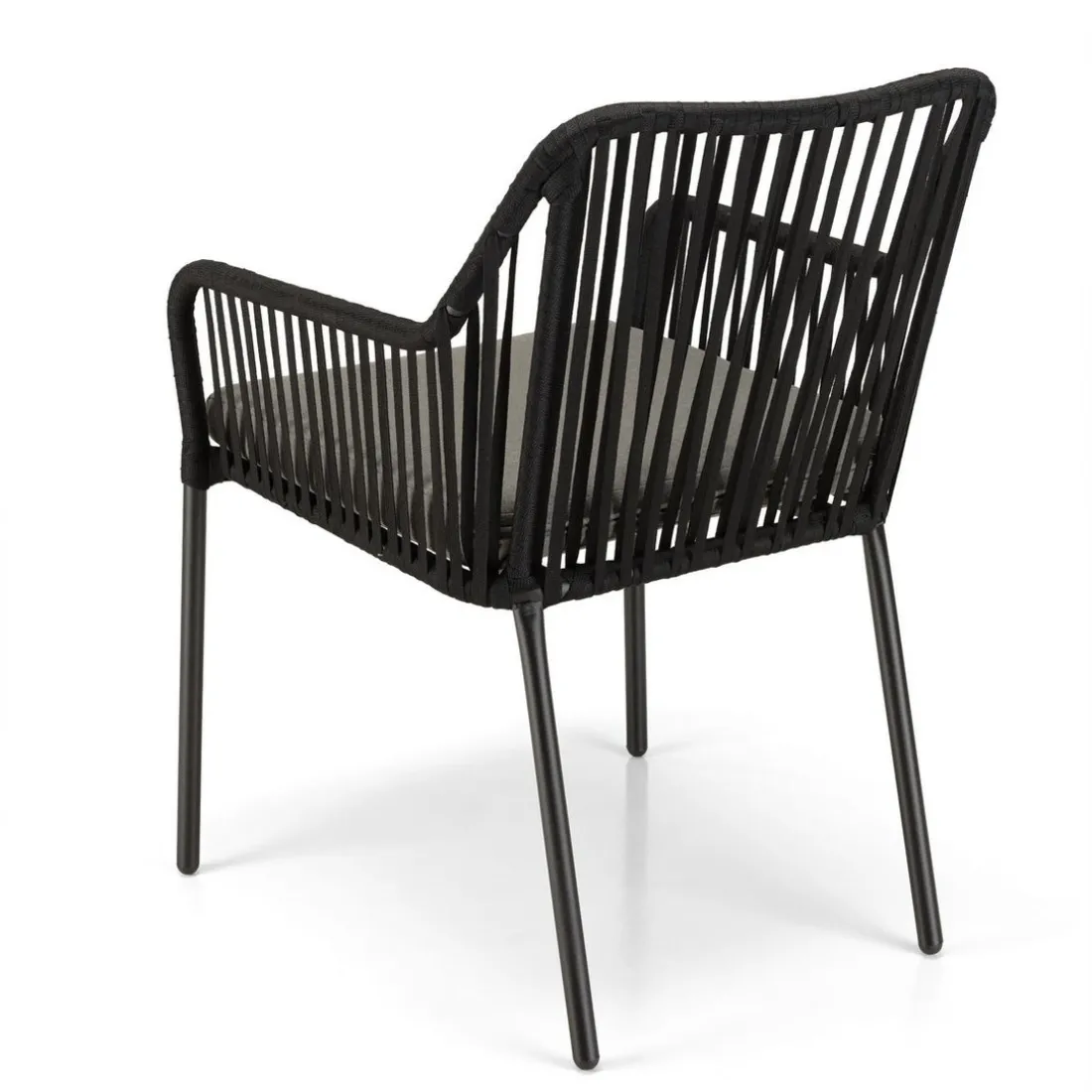 Lot de 2 fauteuils cordage noir coussin assise gris anthracite MALO
