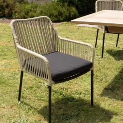 Lot de 2 fauteuils cordage couleur naturelle coussin assise noir MALO