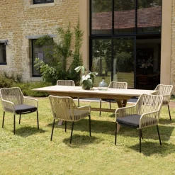 Lot de 2 fauteuils cordage couleur naturelle coussin assise noir MALO