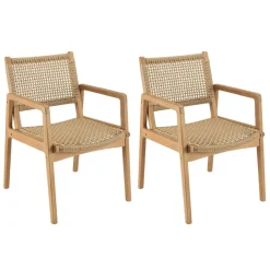 Lot de 2 fauteuils jardin teck naturel rotin synthétique beige VALERIA
