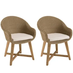 Lot de 2 fauteuils jardin rotin synth. et coussin pieds croisés KALLY