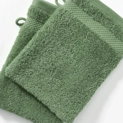 Lot de 2 gants de toilette en coton éponge ATLANTIQUE vert tilleul
