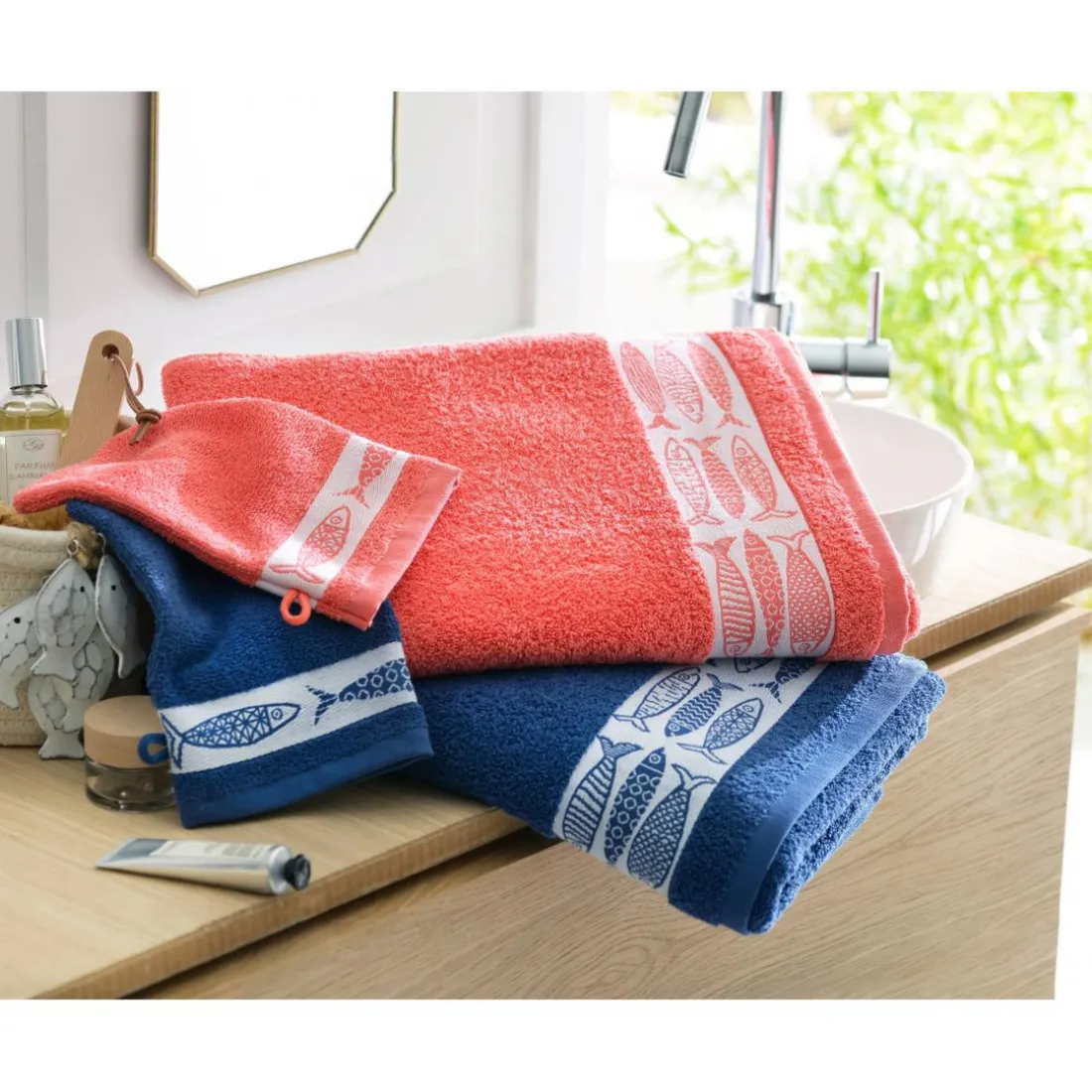 Lot de 2 gants de toilette SARDINETTE orange corail en coton