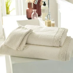 Lot de 2 Gants de toilette en coton blanc écru VAHINA