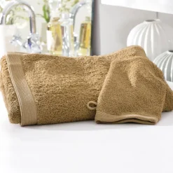 Lot de 2 gants de toilette CAROLINE 15x21 marron caramel