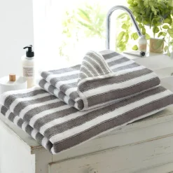 Lot de 2 gants de toilette imprimés rayures coton gris LAURA