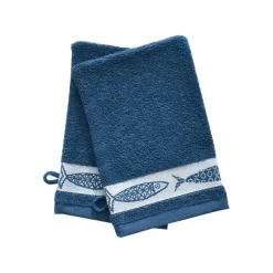 Lot de 2 gants de toilette SARDINETTE bleu en coton