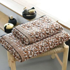 Lot de 2 gants de toilette coton imprimé jaune ocre LEOPA